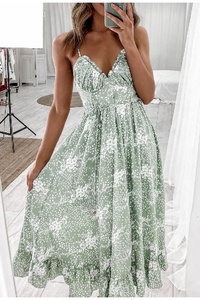 Vestido Romántico de Gasa con Estampado Floral, Escote Corazón, Cintura Imperio, Corte A, Sin Mangas, con Volantes, Largo hasta la Rodilla, Casual para Vacaciones - Product Image 4