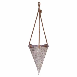 Macetas de cono para colgar en la pared de Metal estampado desgastado con estaño Color blanco lavado Maceta decorativa de pared de Metal Decoración de jarrón de pared - Product Image 1