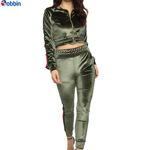 Top Selling <b>Women's</b> 2-Piece Slim Fit <b>Velvet</b> Casual Zip Hoodie <b>Jacket</b> Sweatsuit Sets Customized Logo Winter Wear Tracksuit Set - Product Image 4