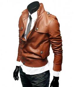 Chaqueta Entallada 2026 para Hombre, Chaqueta de Cuero PU Marrón, Chaqueta de Motociclista Elegante con Cuello Alto, Detalles de Botones y Cremallera - Product Image 3