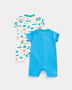 Mameluco de algodón de manga corta para bebés de la mejor calidad, Juego de 2 monos de tela de punto bordados con apliques estampados - Product Image 3