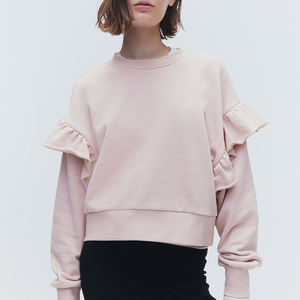 Coupe ample côtelé col rond 80% coton 20% polyester recyclé polaire côtelé poignets et ourlet pêche Schnaps femmes sweat - Product Image 2