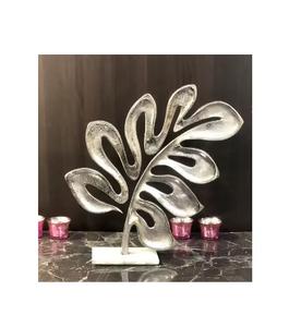 Sculpture abstraite moderne en 3D, grand motif de feuille de plante, feuille d'argent nickelée, art et artisanat, table en métal faite à la main pour la décoration de la maison, mariage - Product Image 2