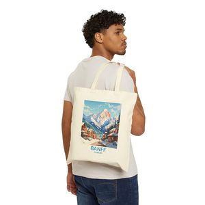 Banff Alberta Canada Design Heavy Duty <b>Tote</b> Bag Durable Cotton <b>Canvas</b> and PU Material Open Closure for Travel in All Seasons - Product Image 4