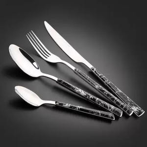 Modern Luxury Stainless Steel <b>Cutlery</b> Set with <b>Black</b> Marble Handle Silver Plated for Wedding Home & Restaurant Tabletop Use - Product Image 2