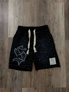 Short de ville personnalisé pour hommes avec strass délavé à l'acide embellissement 100% coton style décontracté cordon de serrage sérigraphie logo - Product Image 6