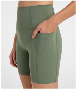 Pantalones cortos de Yoga de cintura alta elástica sin costuras a cuadros con logotipo personalizado talla grande mujeres gimnasio entrenamiento ropa deportiva Etiqueta Privada venta al por mayor - Product Image 4