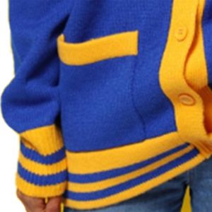 Alta calidad 1922 | Sigma Gamma | Rho | Cárdigan azul real con cuello en V para mujeres con apliques delanteros amarillos aprobados por la Universidad - Product Image 4