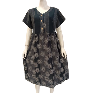 Venta al por mayor de las mujeres del Vintage vestido casual negro lindo patrón simple modelo natural cintura botón lavable para uso diario - Product Image 2