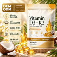 Capsules de Vitamine D3 K2 à Marque Blanche avec Huile de Coco, Complément Alimentaire pour Adultes, 180 Gélules, Nutrition Quotidienne