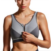 Soutien-gorge de sport unisexe grande taille respirant et écologique avec fermeture éclair frontale, couvrance intégrale, soutien dorsal croisé, sans armatures, idéal pour l'entraînement