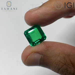 พลอยมรกตสีเขียวโคลอมเบียสังเคราะห์ทรงอัตสกอน AG Lab Created สำหรับทำเครื่องประดับ ได้รับการรับรองจาก IGI ขนาด 5x7 มม.-8x10 มม. - Product Image 3