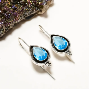 Haute qualité prix usine vente en gros tanzanite pierre précieuse 925 argent Sterling goutte boucle d'oreille à la main Boho Designer boucle d'oreille - Product Image 2