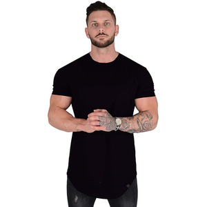 Vente en gros T-shirts ajustés pour hommes T-shirt long à coupe tombante pour entraînement, gymnastique, sport, course à pied T-shirt anti-transpiration pour hommes - Product Image 2