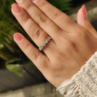 Anillos de Boda de Media Eternidad con Diamantes Cultivados en Laboratorio de Corte Marquesa y Redondo Brillante, Claridad VS, Color EF, para Novios