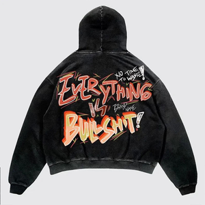 Diseño totalmente personalizado Flame Skull Letter Print Regular Fit 100% Cotton Winter Streetwear Acid Wash Casual Hoodie - Product Image 3