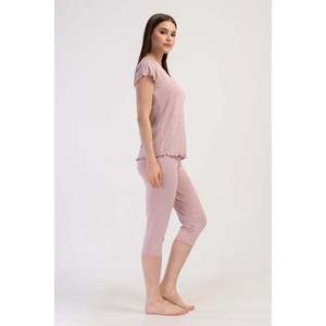 Conjunto de pantalón capri ovalado y blusa con lazo en el cuello de viscosa y lycra para mujer - Rosa - Rosa - Product Image 4