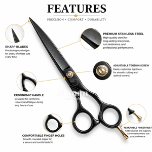 Ciseaux de coiffure professionnels 6,5 pouces en acier inoxydable noir, ciseaux de barbier de précision, outil de salon OEM - Product Image 2