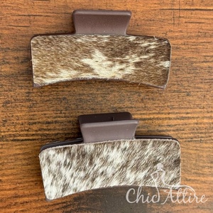 2025 nouveauté personnalisé peau de vache mignon cheveux griffes élégant Design de luxe en cuir véritable pinces à cheveux pour femmes cheveux accessoires - Product Image 1