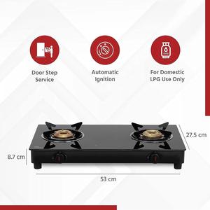 Reliable 2 Burner Glass Top Gas Stove Compact <b>Kitchen</b> Cooktop with Manual Ignition Brass Burners B2B Wholesale India - Product Image 2