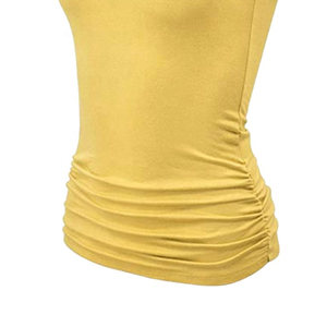 Débardeurs de yoga d'été personnalisés de haute qualité pour femmes, en polyester et élasthanne Dobby, froncés, col rond, séchage rapide, respirants, à l'avant - Product Image 6