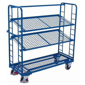 Chariot de rangement de bureau Variofit avec 3 étagères en treillis métallique et roues en caoutchouc thermoplastique - Product Image 1