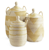 Panier de rangement de linge rond en jonc de mer naturel personnalisé avec poignées de couvercle