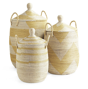Collection woven Bolga <b>basket</b> Customized Natural Seagrass Hyacinth Round Laundry Storage <b>Basket</b> Organizer with lid handles - Product Image 1