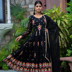 Últimas Tendencias de Moda para Mujer, Traje Anarkali Largo de Georgette con Bordado, Vestido con Dupatta para Bodas y Fiestas, al por Mayor - Product Image 1