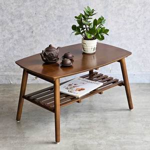 Rectangular 2-Tier Rustic Living Room <b>Table</b> 80x50x45cm Durable Rubber Wood <b>Coffee</b> <b>Table</b> TT68270 - Product Image 4
