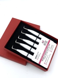 Pince à épiler pour cils GETUP BROSONS IMPEX, nouveau style, revêtement en poudre blanche, pointe diamantée, anti-magnétique, 90 degrés, pointe argentée, vente en gros - Product Image 5