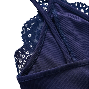 Womens Breathable <b>Lace</b> Trim Logo <b>Cami</b> Tank Top Sleeveless Ribbed Slim Fit Stretch Casual Summer <b>Vest</b> Soft Comfortable Everyday - Product Image 3