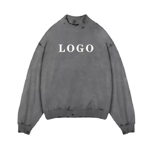 Sudadera vintage lavada con ácido, Sudadera de cuello redondo de gran tamaño, ropa de calle, cuello redondo personalizado de algodón, envío DDP - Product Image 4