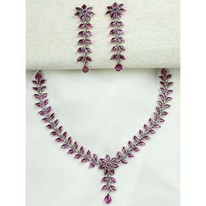 Ayushi Wedding Jewelry Set Delicate Silver <b>Necklace</b> with <b>Ruby</b> Phool Pati & Petals Including Earrings - Product Image 1