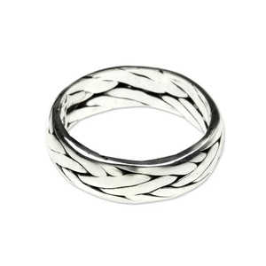 Anillo trenzado de plata de ley con ajuste de bisel unisex, joyería fina, compromiso de aniversario para mujer, regalo de Idea cristiana para fiesta de boda - Product Image 1