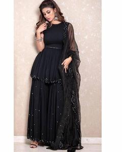 GEORGETTE DE IMITACIÓN ÉTNICA INDIA CON TRABAJO DE BORDADO CON TRABAJO A MANO DE MIRAL REAL (COSTADO COMPLETO) TELA DE PRIMERA CALIDAD - Product Image 1