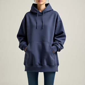 Pull-over de sport décontracté coupe-vent pour femmes à capuche épaule tombante Jogging Fitness vêtements avec logo avant pour la saison d'hiver - Product Image 1