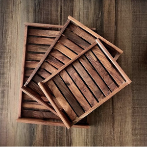 Bandeja de Servicio Decorativa Personalizable, Ecológica, de Madera Natural con Asa de Metal para Uso en el Hogar, Hoteles y Restaurantes - Venta al por Mayor de Fábrica - Product Image 3