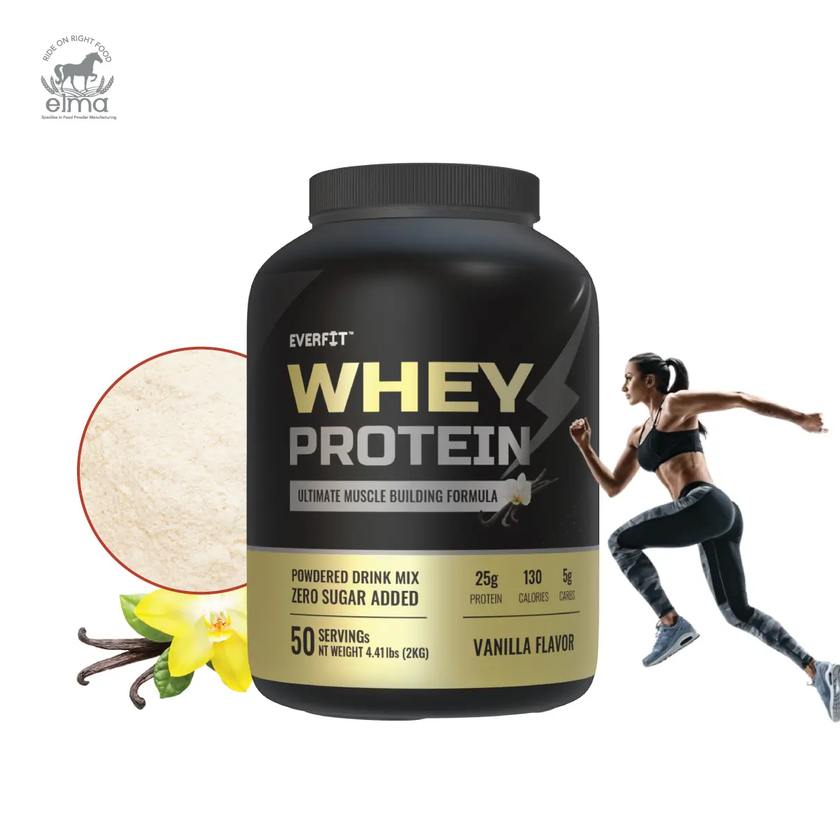 Bubuk Protein Whey murni Premium, suplemen olahraga rasa Vanilla Untuk gemuk otot untuk kebugaran harian dan minuman Protein
