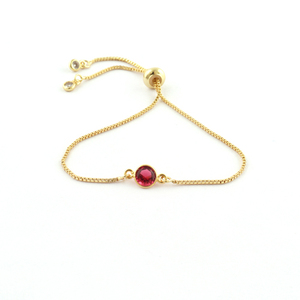 สร้อยข้อมือควอทซ์และ CZ ทรงกลมสีแดงแบบเรียบง่ายพร้อมกล่องชุบทองสร้อยข้อมือแบบปรับได้สำหรับผู้หญิง - Product Image 3