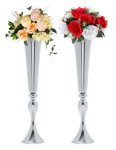 Jarrón de flores de trompeta de Metal estándar de latón AK, juego de Acabado plateado de 2 jarrones decorativos para decoración de restaurante/Decoración de deshierbe - Product Image 1