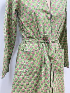 Indian Ethnic Handmade 100% Cotton Summer <b>Kimono</b> for <b>Women</b> Bathrobe Cover-Up Nightwear Full Length Printed V-neck Front - Product Image 4