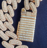 Exclusiva Cadena Cubana de Oro Rosa Sólido de 10K con Diamantes Moissanite de Corte Redondo y Baguette, Estilo Hip Hop, para Regalo Unisex o Fiesta