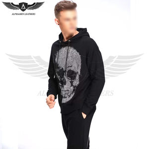 Ecológico Color negro Street Wear Pullover Estilo Traje de dos piezas Más alta calidad Ecológico Tela Rhinestone Chándales - Product Image 5