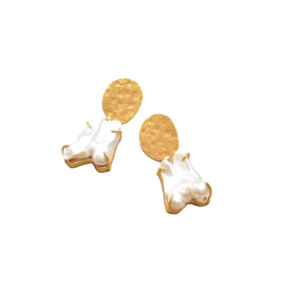 Wholesale Brass Pearl Natural Stone Stud <b>Earrings</b> 18K <b>Gold</b> Plated Trendy Unisex Bulk Export - Product Image 2