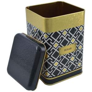 Boîte en fer blanc carrée à fond noir 1.7 L 105x105x160mm couvercle coulissant motif sans couture conception géométrique recyclable bonbons gaufrés - Product Image 4