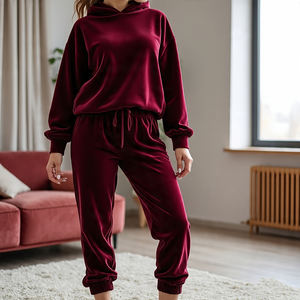 Wholesale Zipper <b>Velvet</b> <b>Jacket</b> Trouser Ladies Heavyweight Fleece Velour Pullover Track Suit <b>Women</b> - Product Image 5
