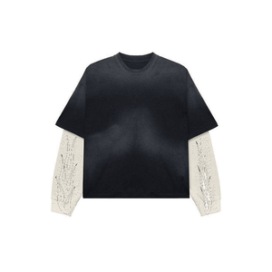 Camiseta Vintage de manga larga de doble capa para hombre, personalizada, de alta calidad, 100% algodón, de gran tamaño, lavado ácido, diseño cuadrado a rayas - Product Image 2