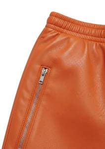 Wholesale <b>Mens</b> PU Leather Utility <b>Shorts</b> <b>with</b> <b>Zip</b> Side <b>Pockets</b> and Adjustable Drawstring Hem - Product Image 2