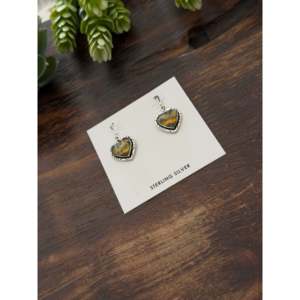 Boucles d'oreilles pendantes artisanales Navajo en agate BB et argent sterling en forme de cœur, idéales pour un cadeau - Product Image 4